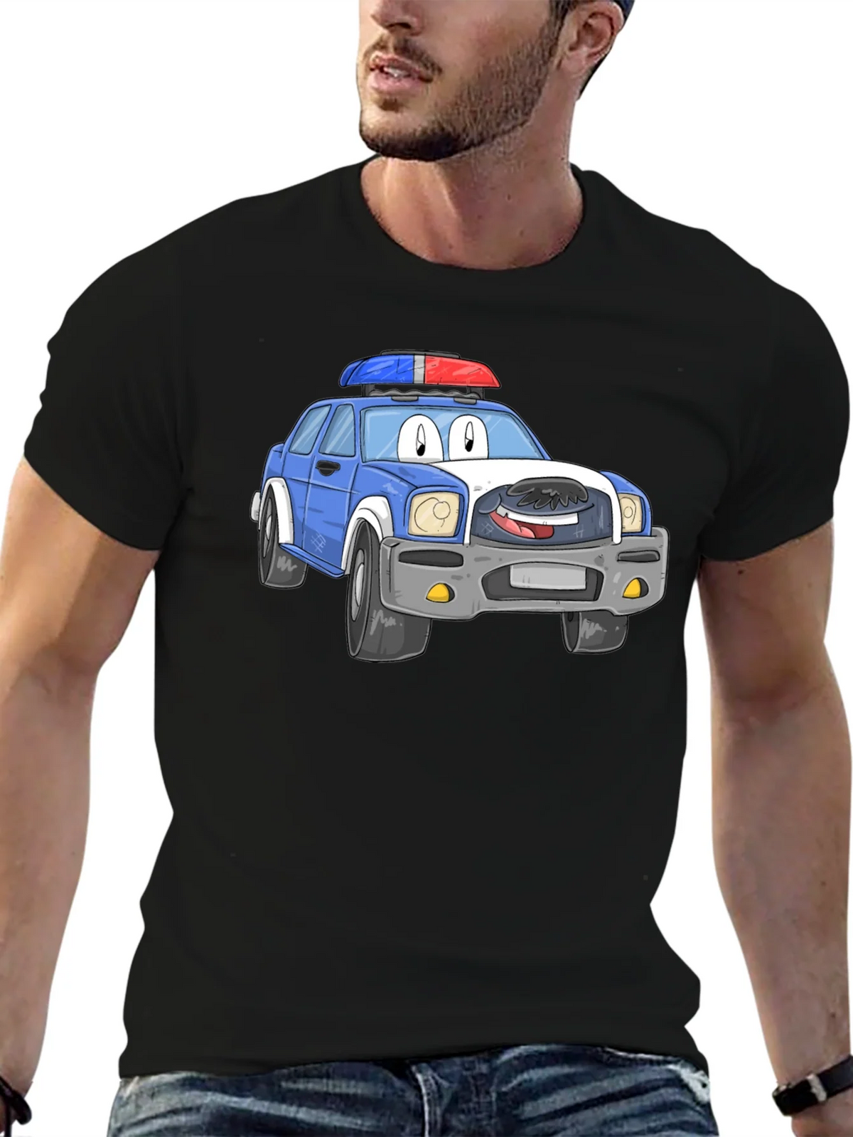 Cartoon Police Car T-Shirt - Black Cotton Blend product image 6