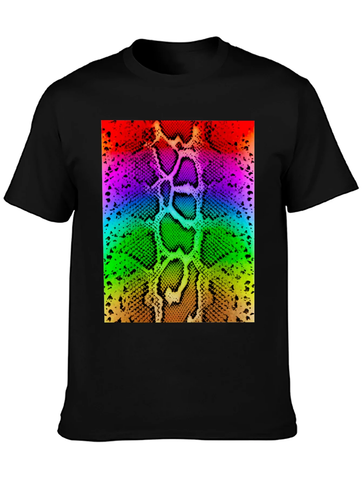 Rainbow Snake Skin Print Black T-Shirt product image 2