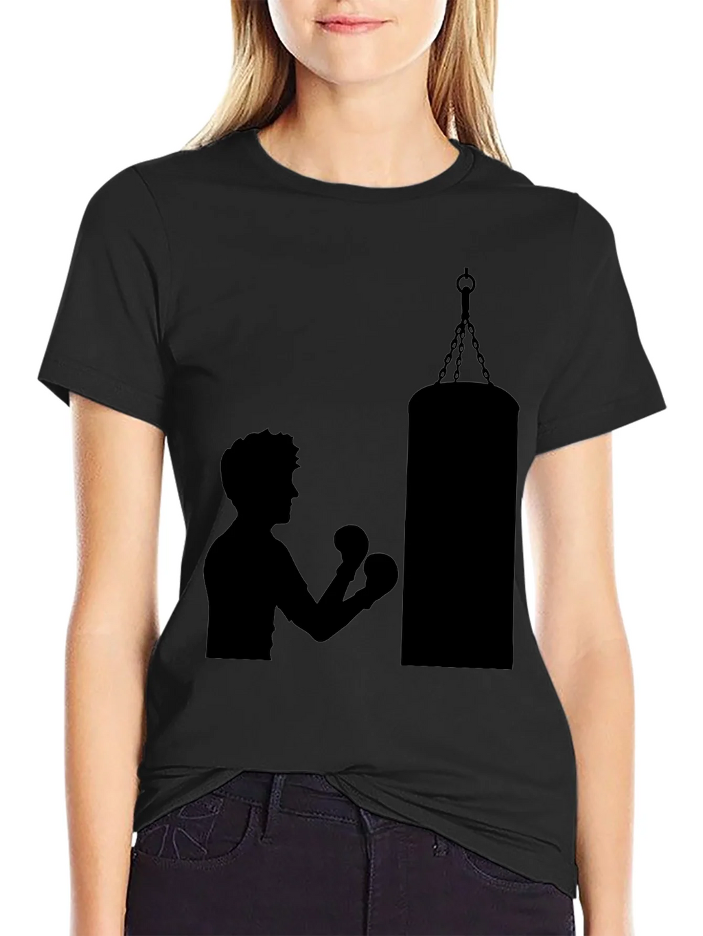 Boxing Silhouette Graphic T-Shirt - Black