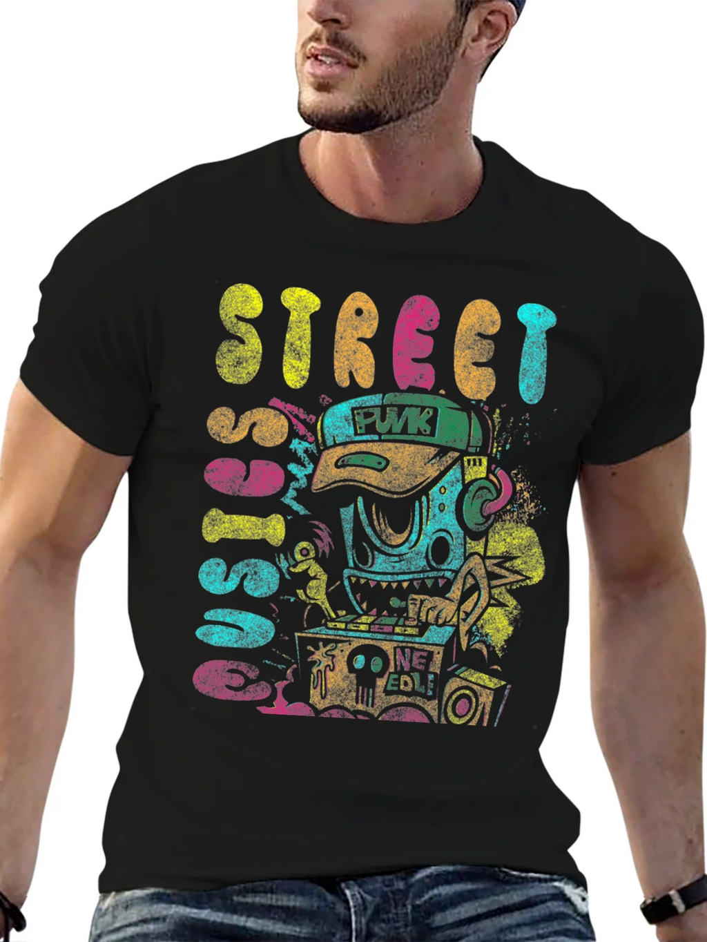Street Sounds Graphic Tee - Black Cotton T-Shirt product image 6