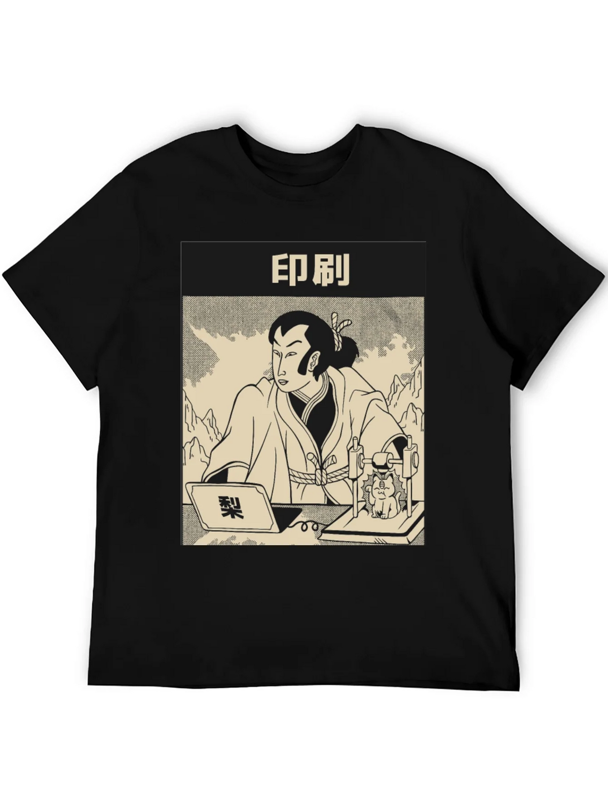 Samurai Cat Print Black T-Shirt product image 5