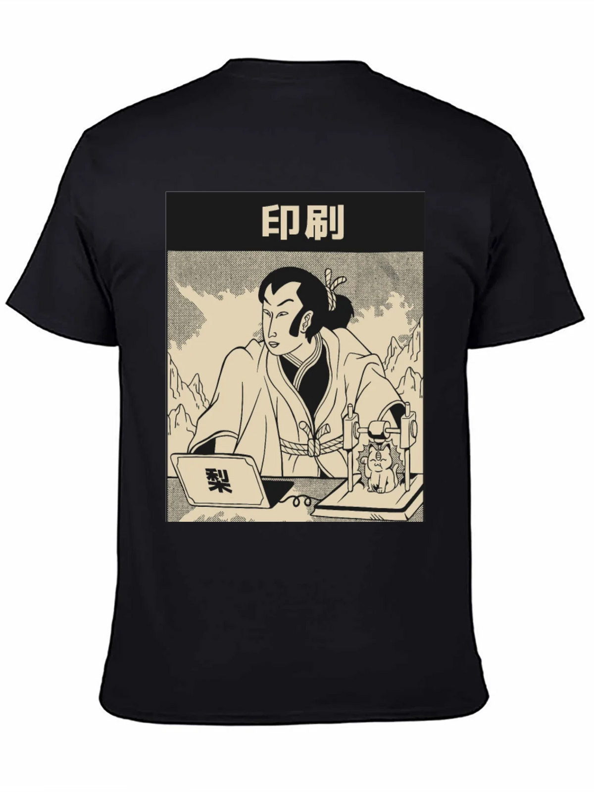 Samurai Cat Print Black T-Shirt product image 4