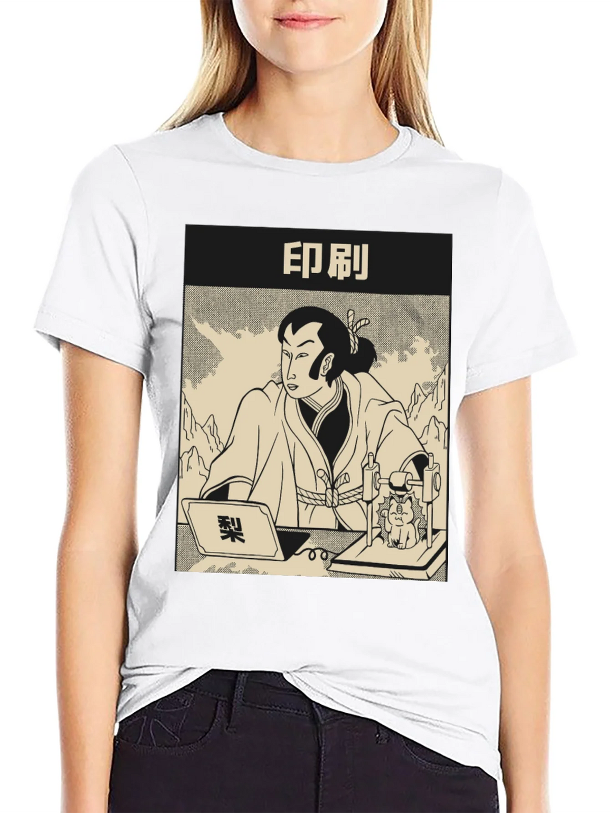 Samurai Cat Print Black T-Shirt product image 8