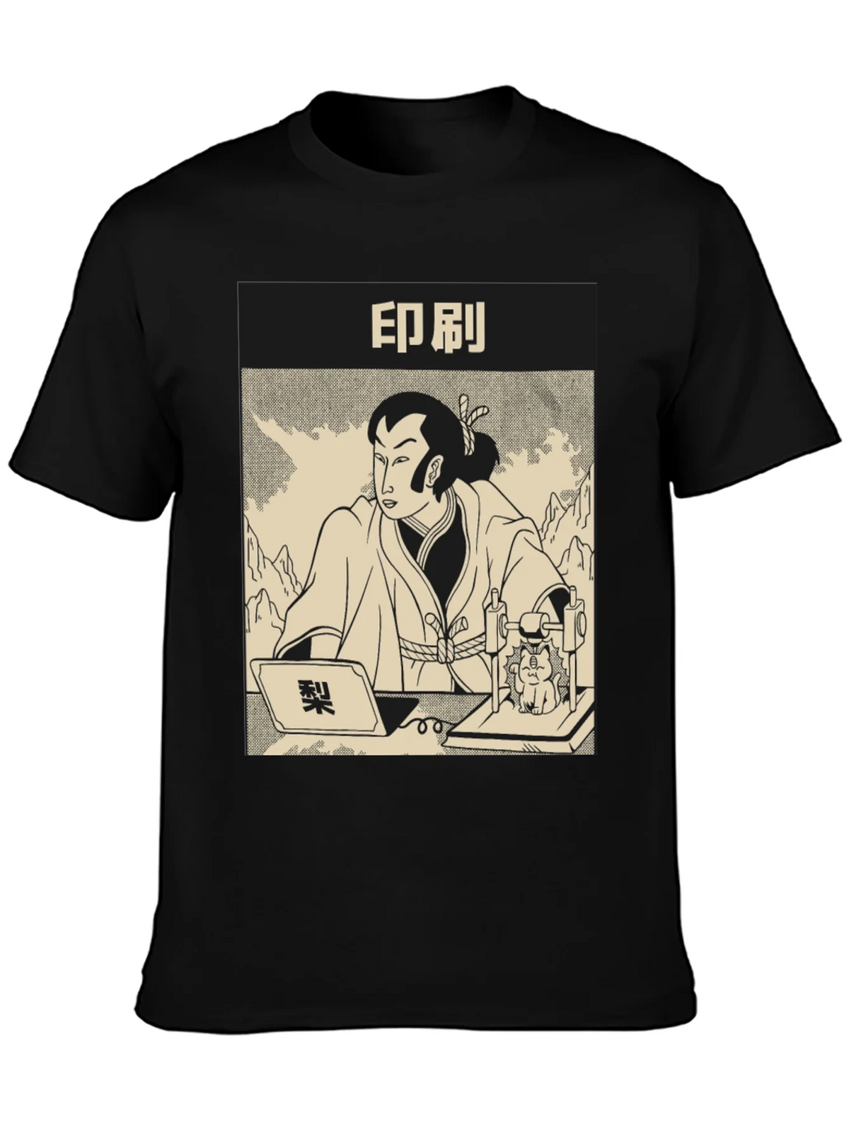 Samurai Cat Print Black T-Shirt product image 3