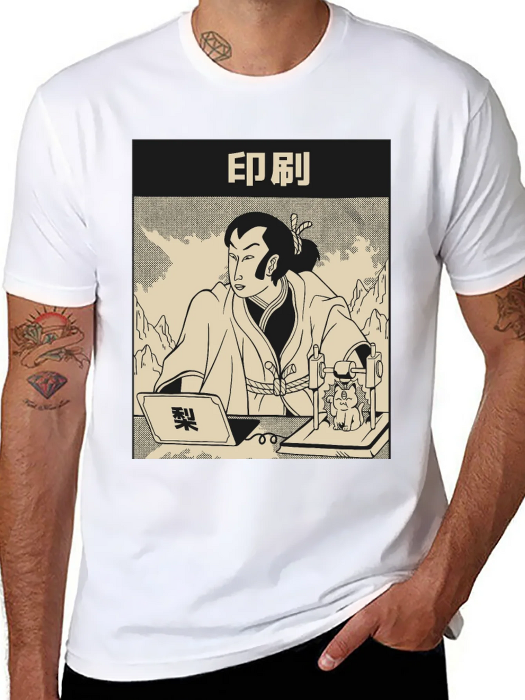Samurai Cat Print Black T-Shirt product image 7