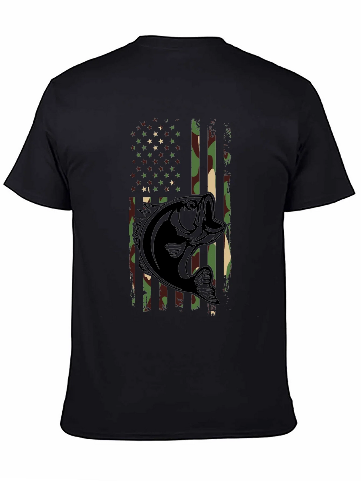 Camouflage American Flag Bass Fishing T-Shirt product image 4