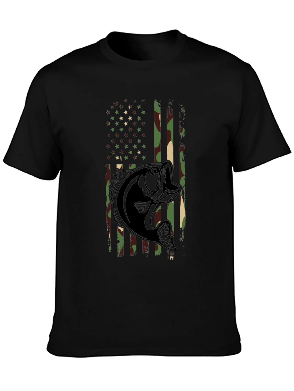 Camouflage American Flag Bass Fishing T-Shirt product image 3