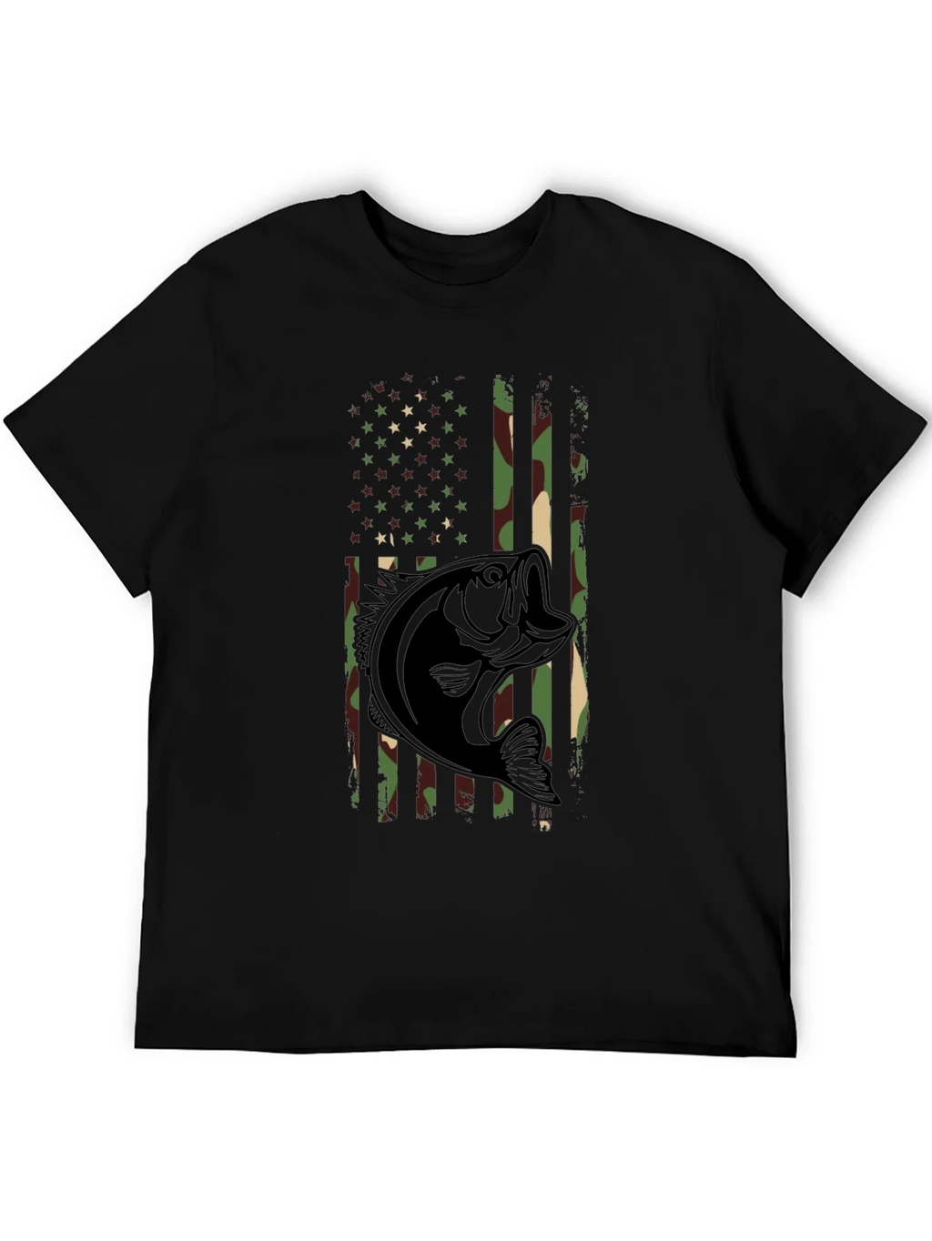 Camouflage American Flag Bass Fishing T-Shirt product image 5
