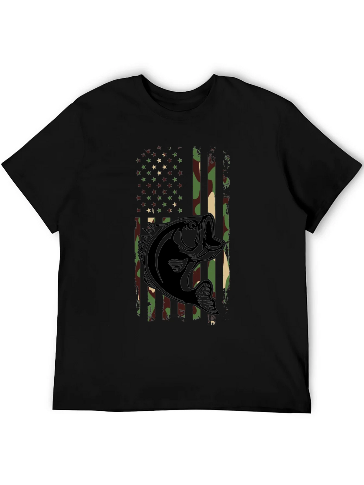 Camouflage American Flag Bass Fishing T-Shirt product image 5