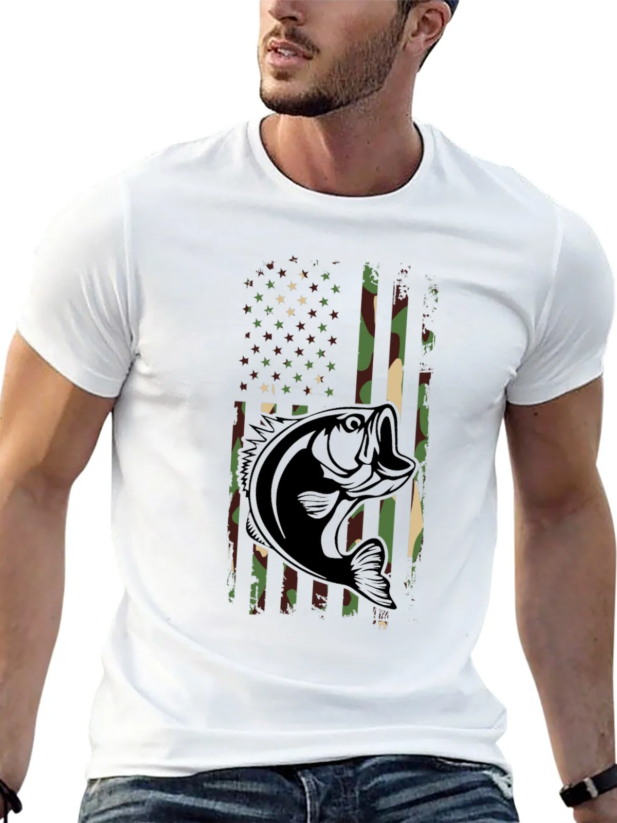 Camouflage American Flag Bass Fishing T-Shirt product image 12