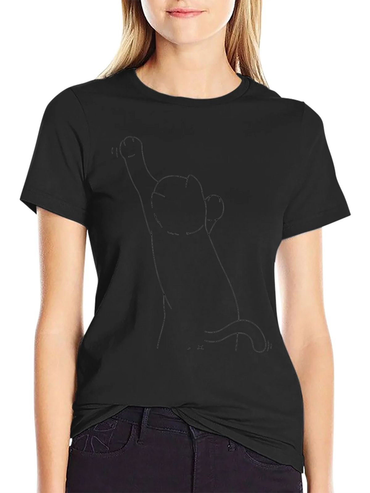 Mens Black T-Shirt with Cat Design product image 2