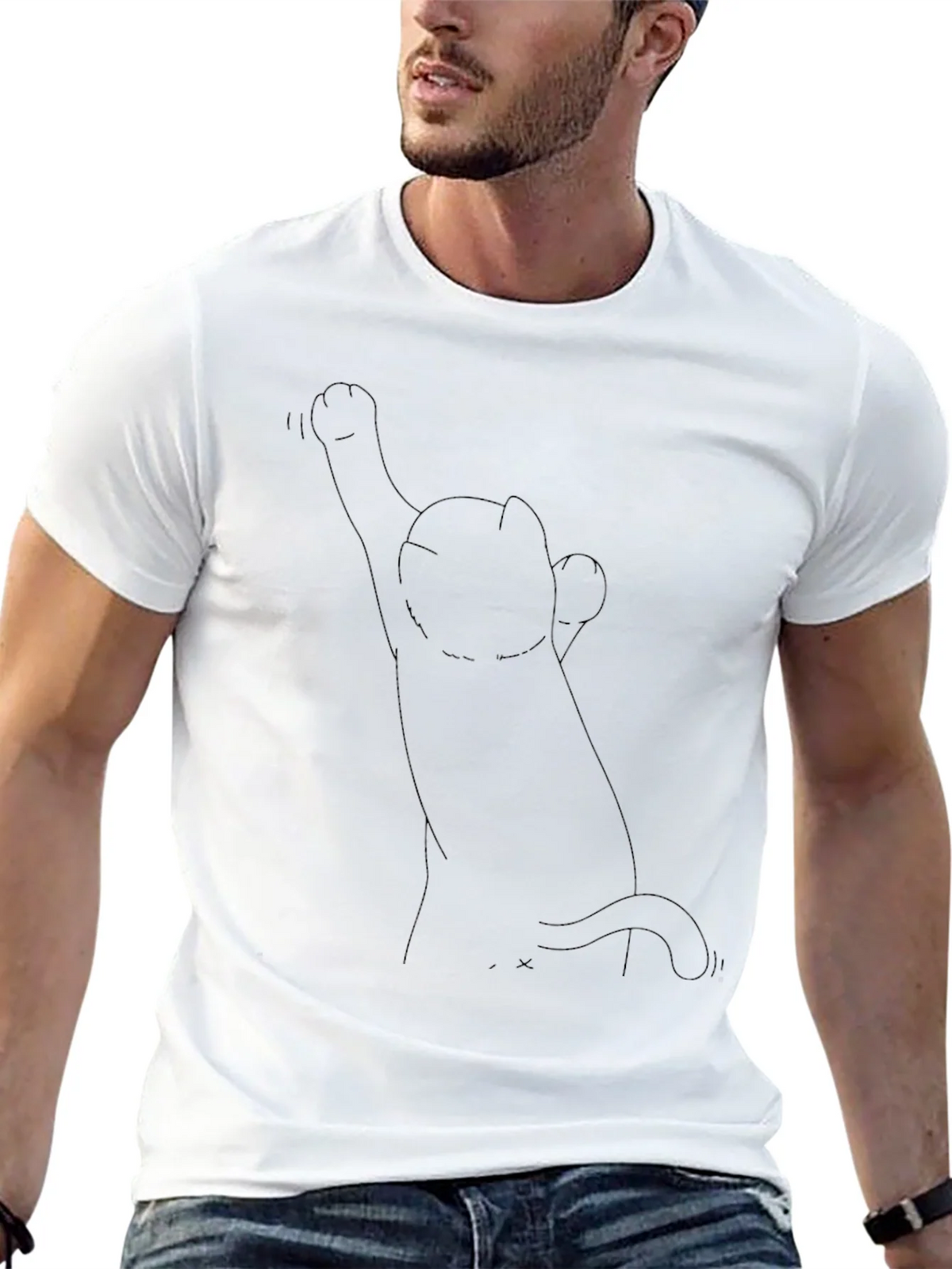 Mens Black T-Shirt with Cat Design product image 12