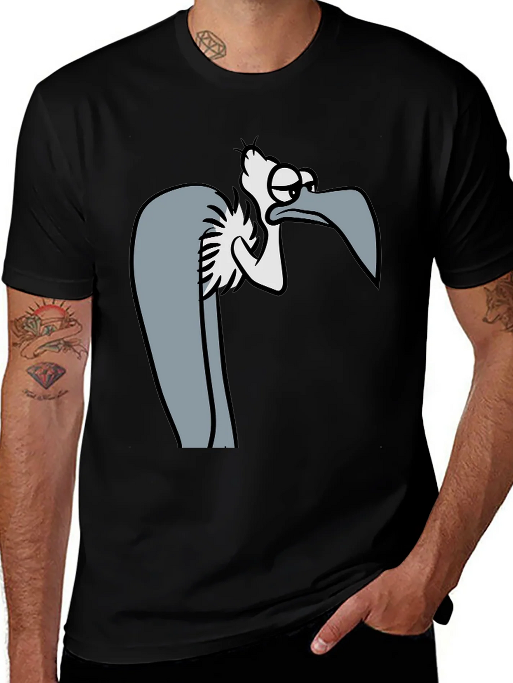 Funny Cartoon Vulture Graphic Black T-Shirt product image 1