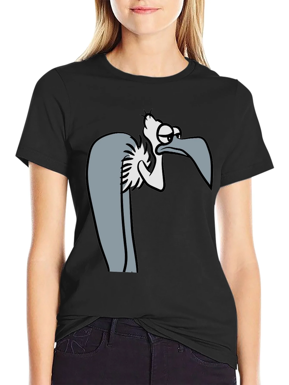 Funny Cartoon Vulture Graphic Black T-Shirt product image 2
