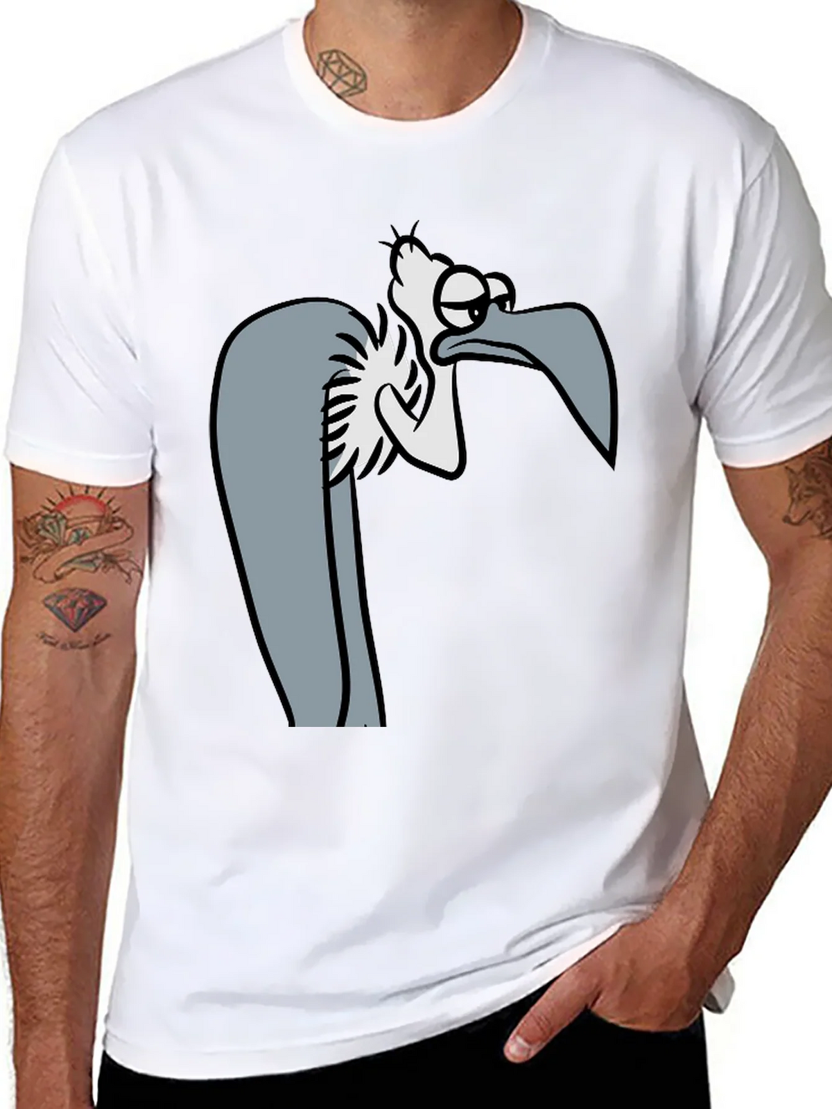 Funny Cartoon Vulture Graphic Black T-Shirt product image 7