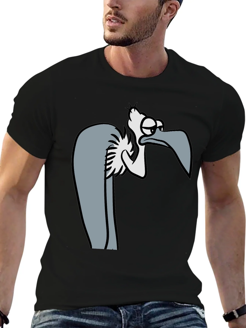 Funny Cartoon Vulture Graphic Black T-Shirt product image 6