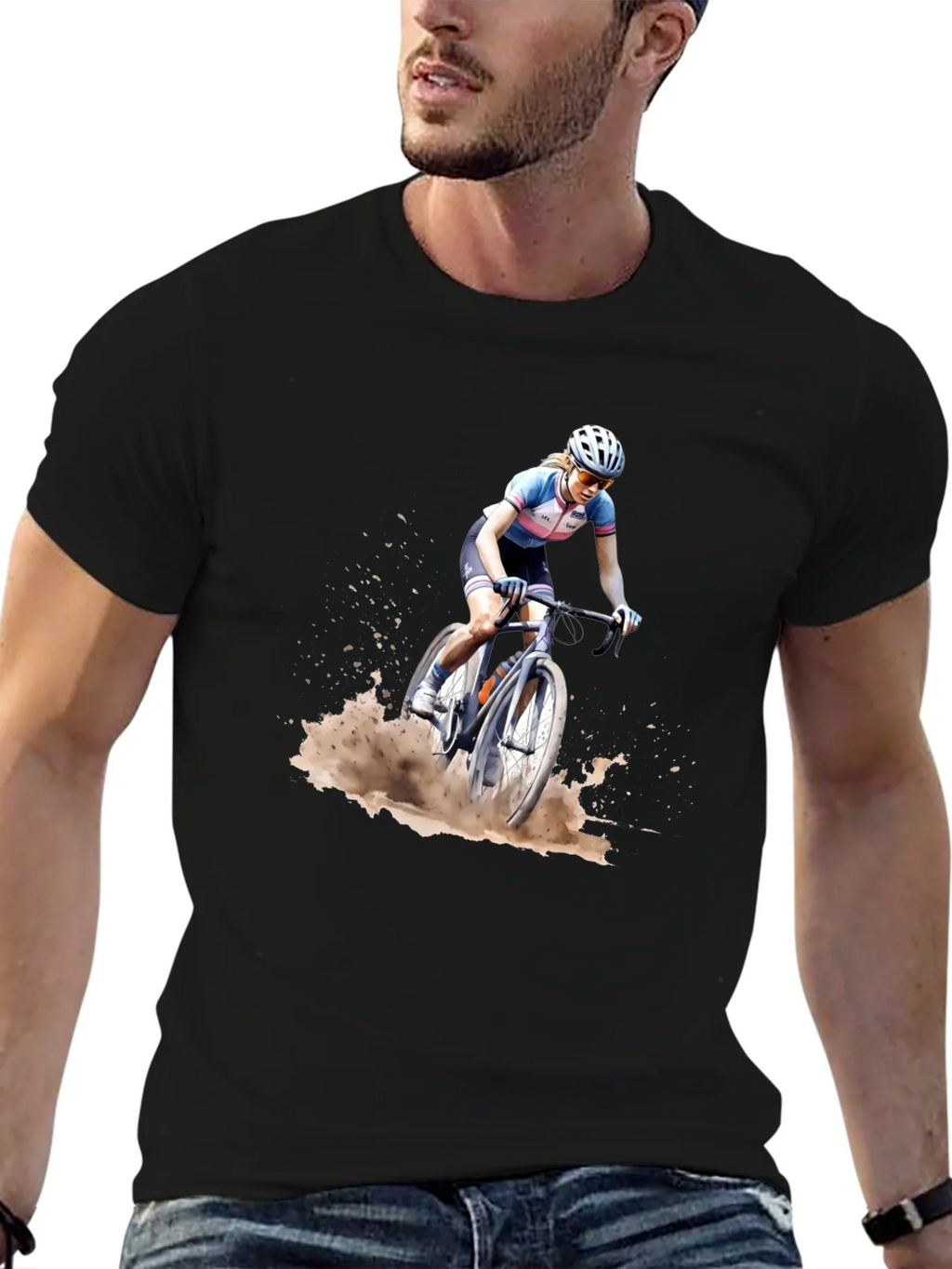 Cyclocross Rider Graphic Tee - Black Cotton Blend Shirt product image 6