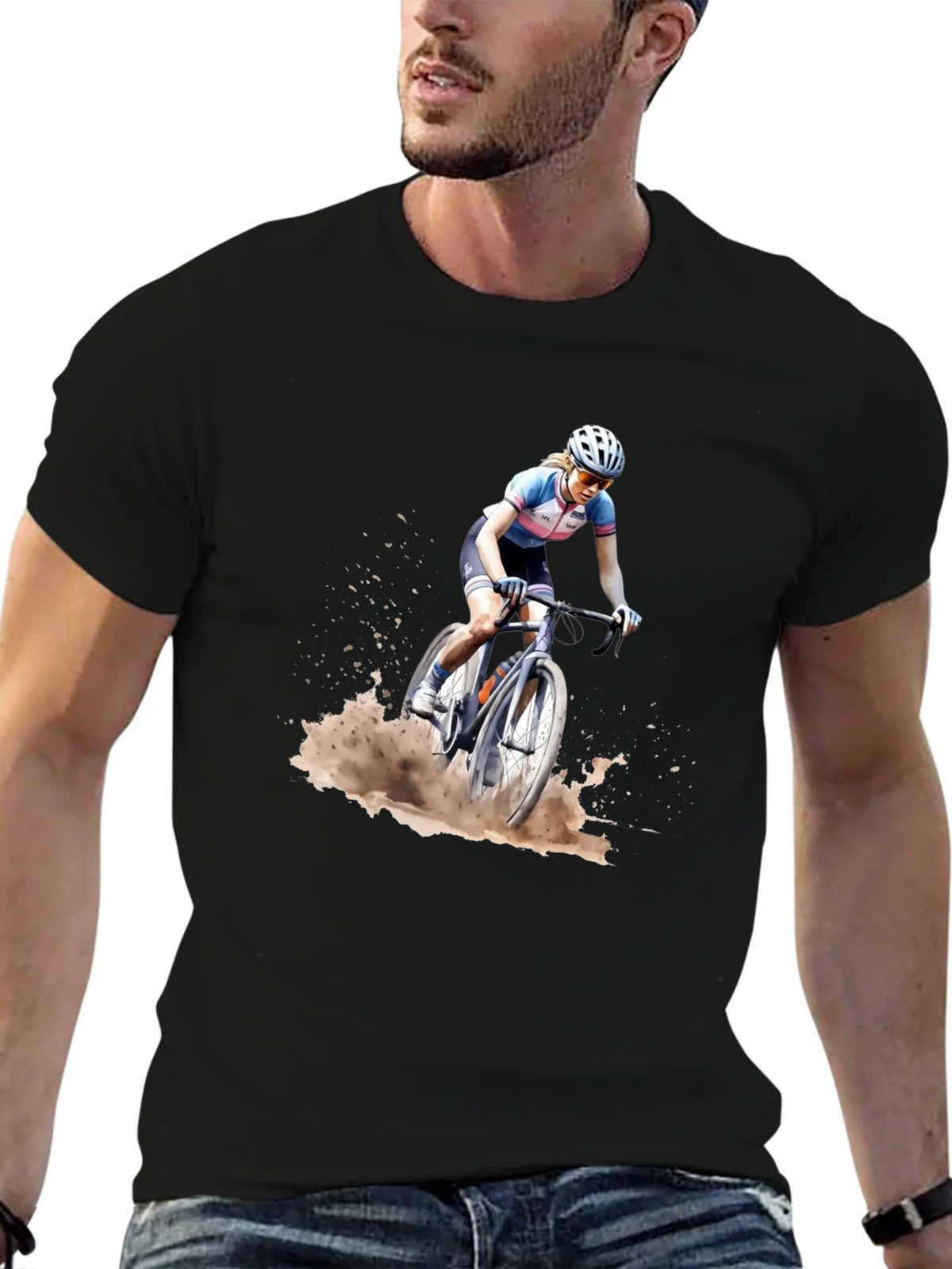 Cyclocross Rider Graphic Tee - Black Cotton Blend Shirt product image 6