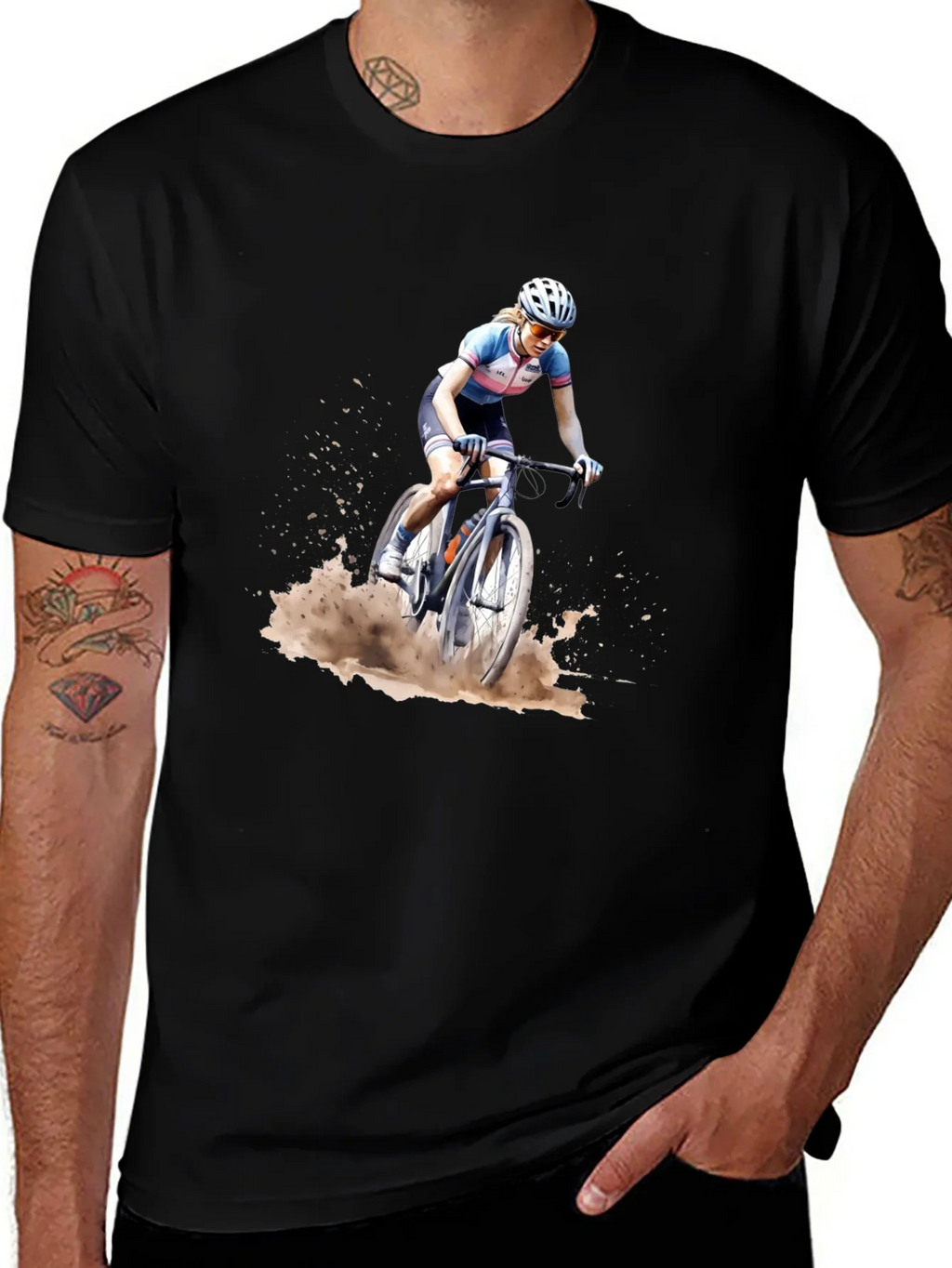 Cyclocross Rider Graphic Tee - Black Cotton Blend Shirt product image 1