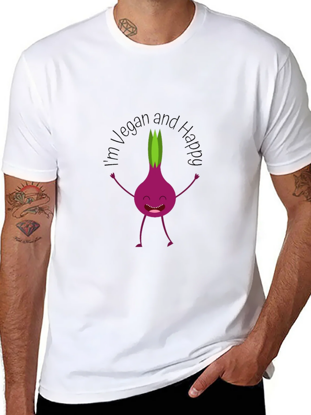 Vegan & Happy T-Shirt - Funny Onion Cartoon Tee product image 7