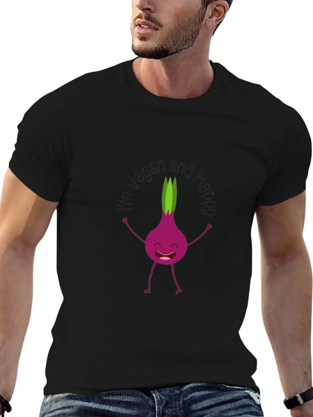 Vegan & Happy T-Shirt - Funny Onion Cartoon Tee product image 6