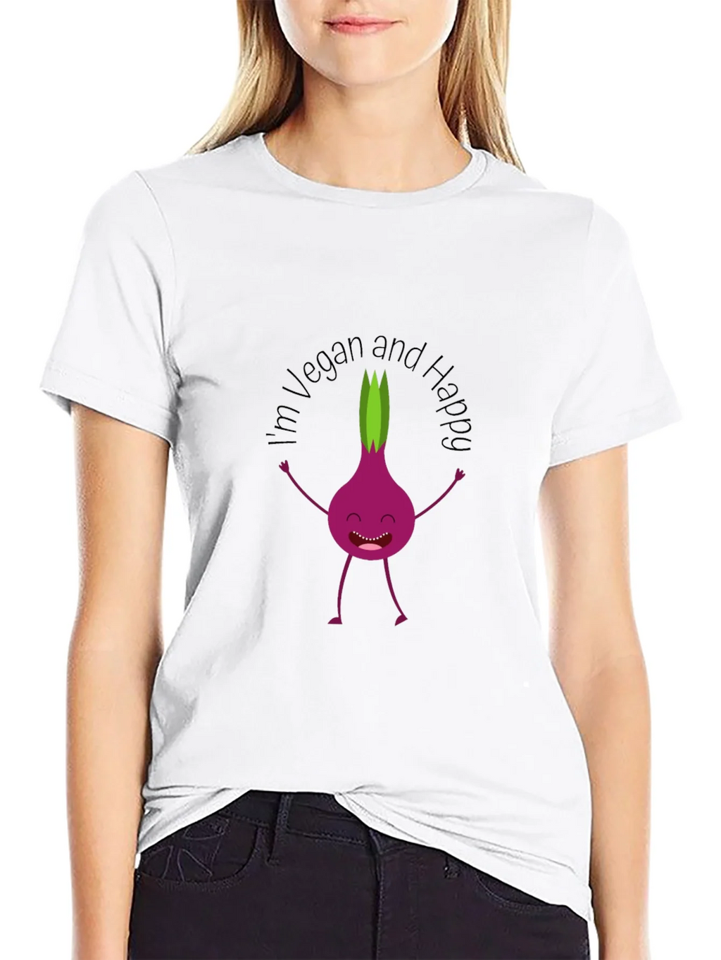 Vegan & Happy T-Shirt - Funny Onion Cartoon Tee product image 8