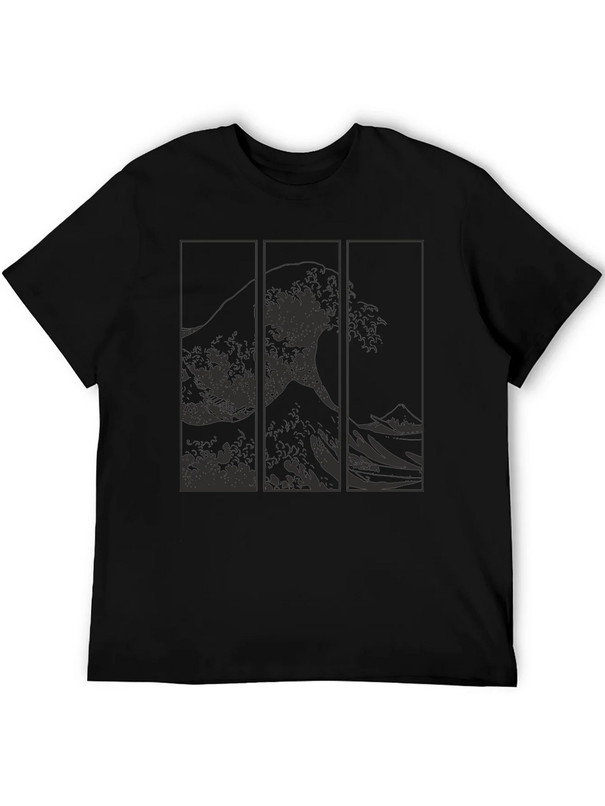 Great Wave Triptych Black T-Shirt - Artistic Style product image 5