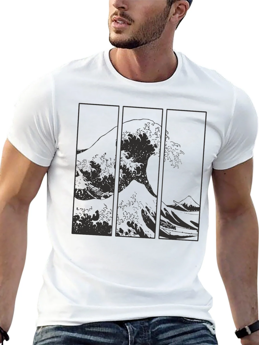 Great Wave Triptych Black T-Shirt - Artistic Style product image 12