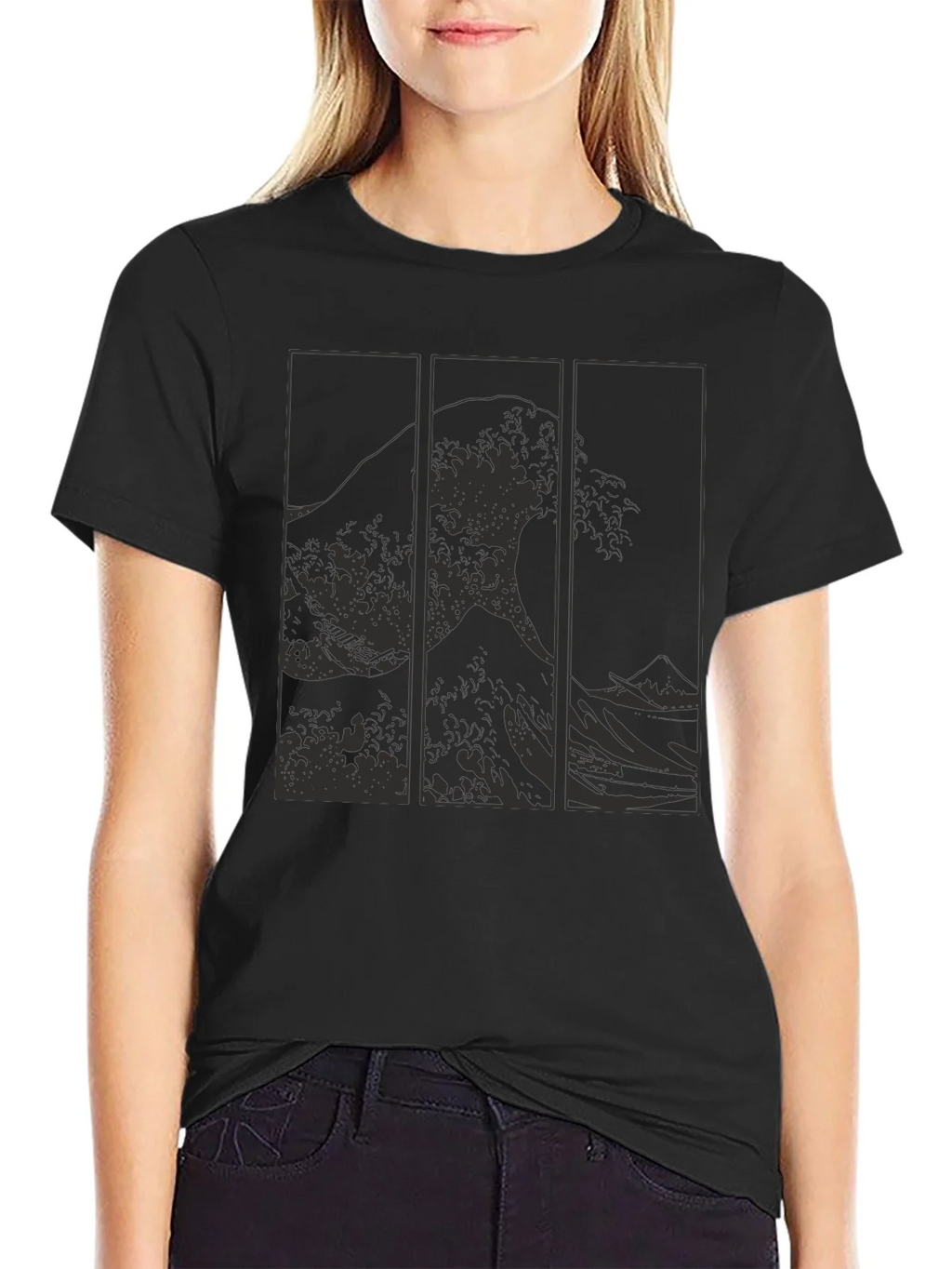 Great Wave Triptych Black T-Shirt - Artistic Style product image 2