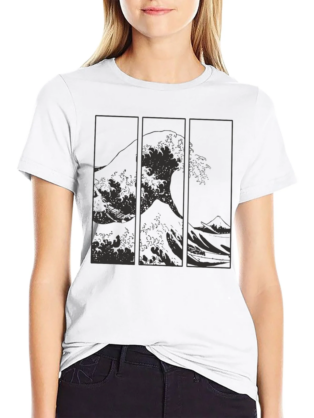 Great Wave Triptych Black T-Shirt - Artistic Style product image 8