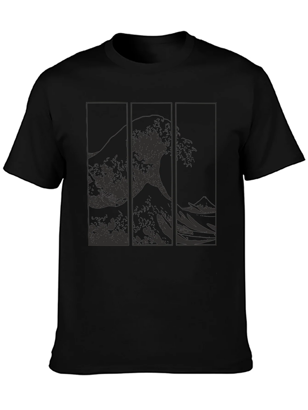 Great Wave Triptych Black T-Shirt - Artistic Style product image 3