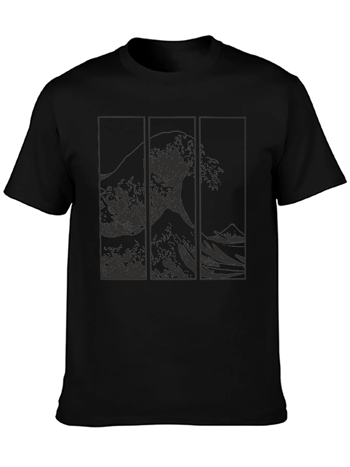 Great Wave Triptych Black T-Shirt - Artistic Style product image 3