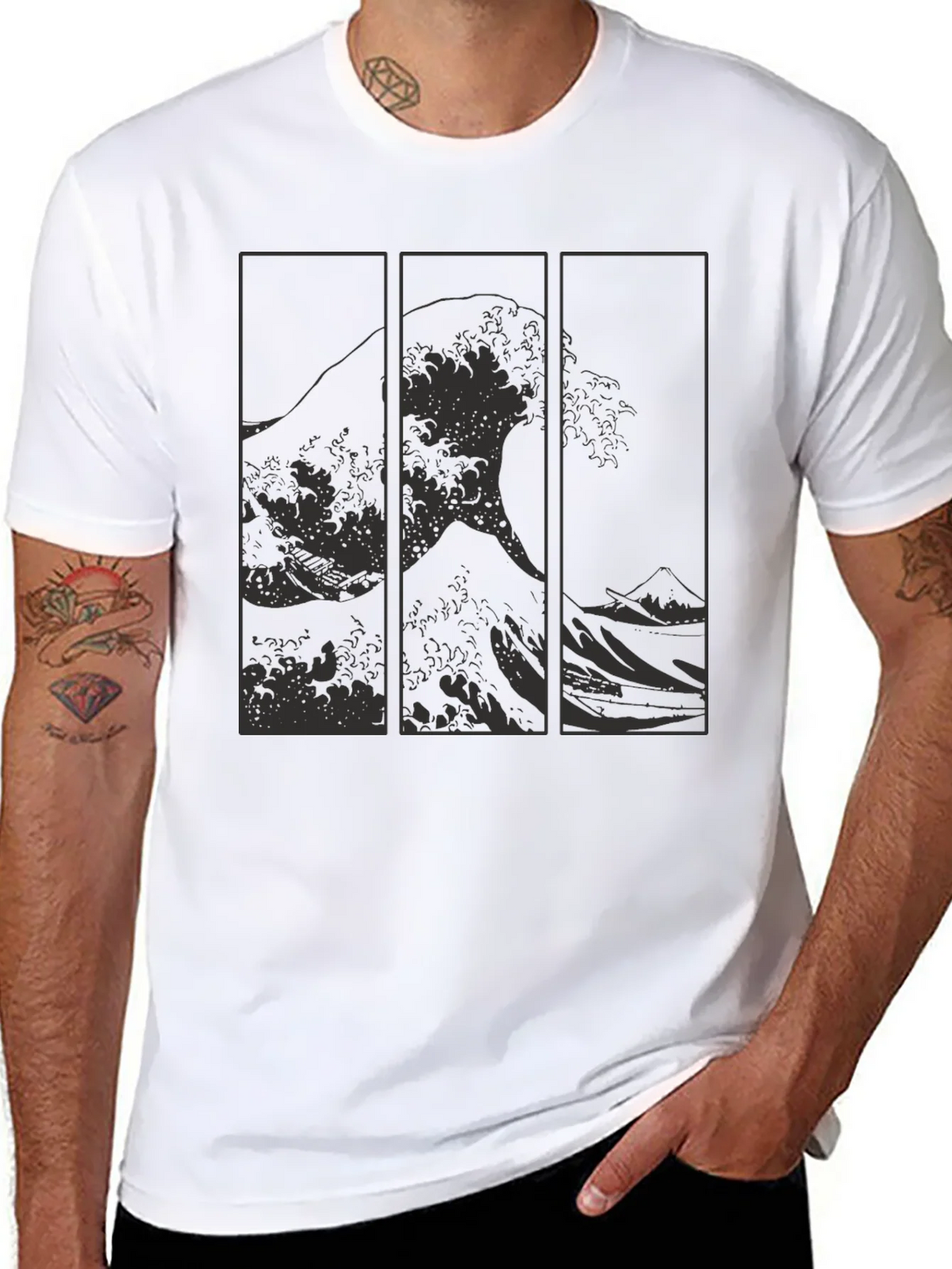 Great Wave Triptych Black T-Shirt - Artistic Style product image 7