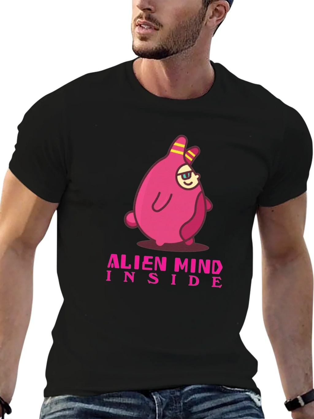 Alien Mind Inside Graphic Tee - Black Cotton Blend T-Shirt product image 2