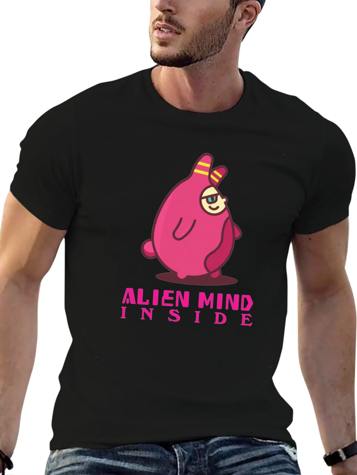 Alien Mind Inside Graphic Tee - Black Cotton Blend T-Shirt product image 2