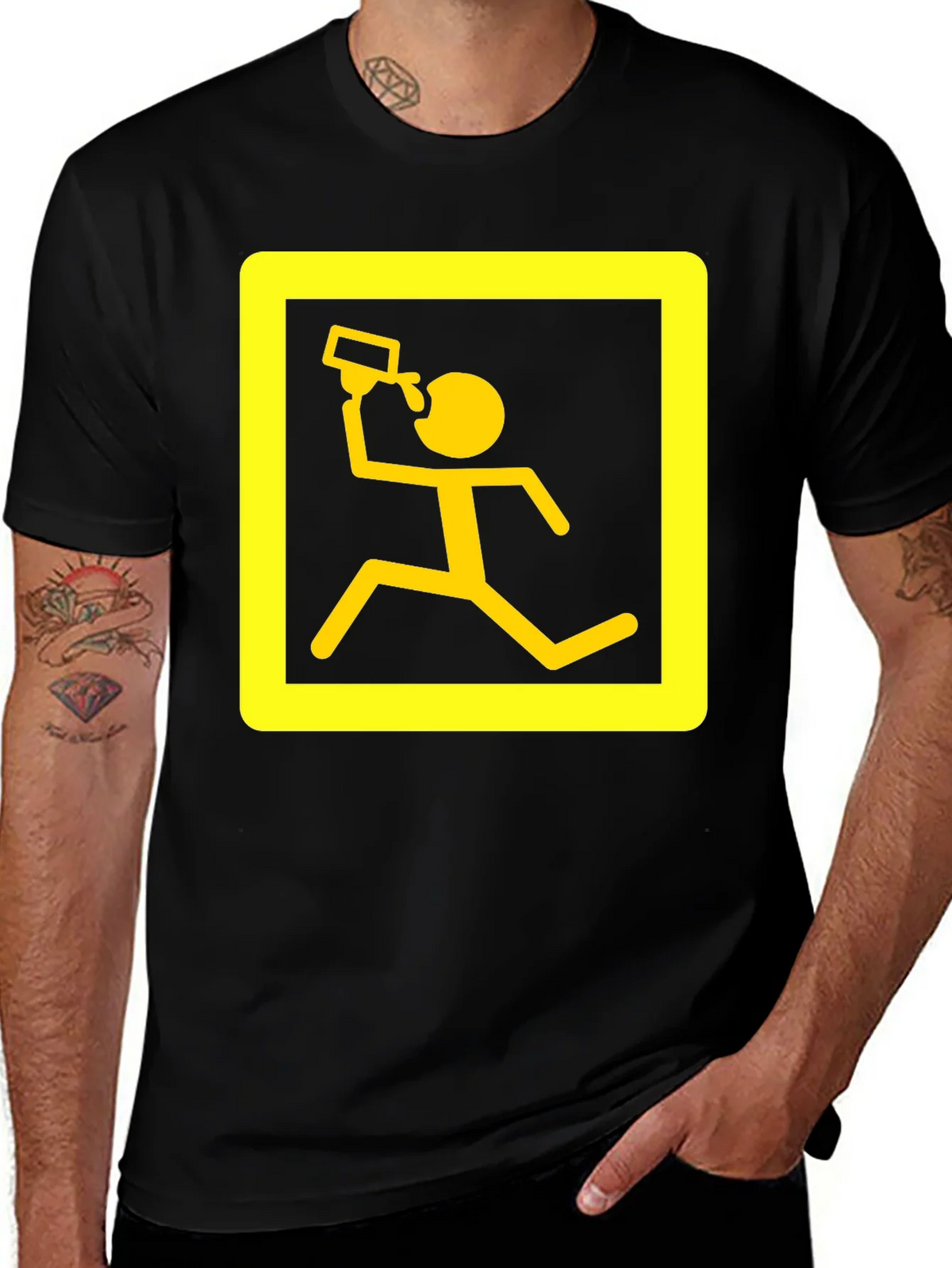 Funny Running Man Drinking T-Shirt - Black product image 1