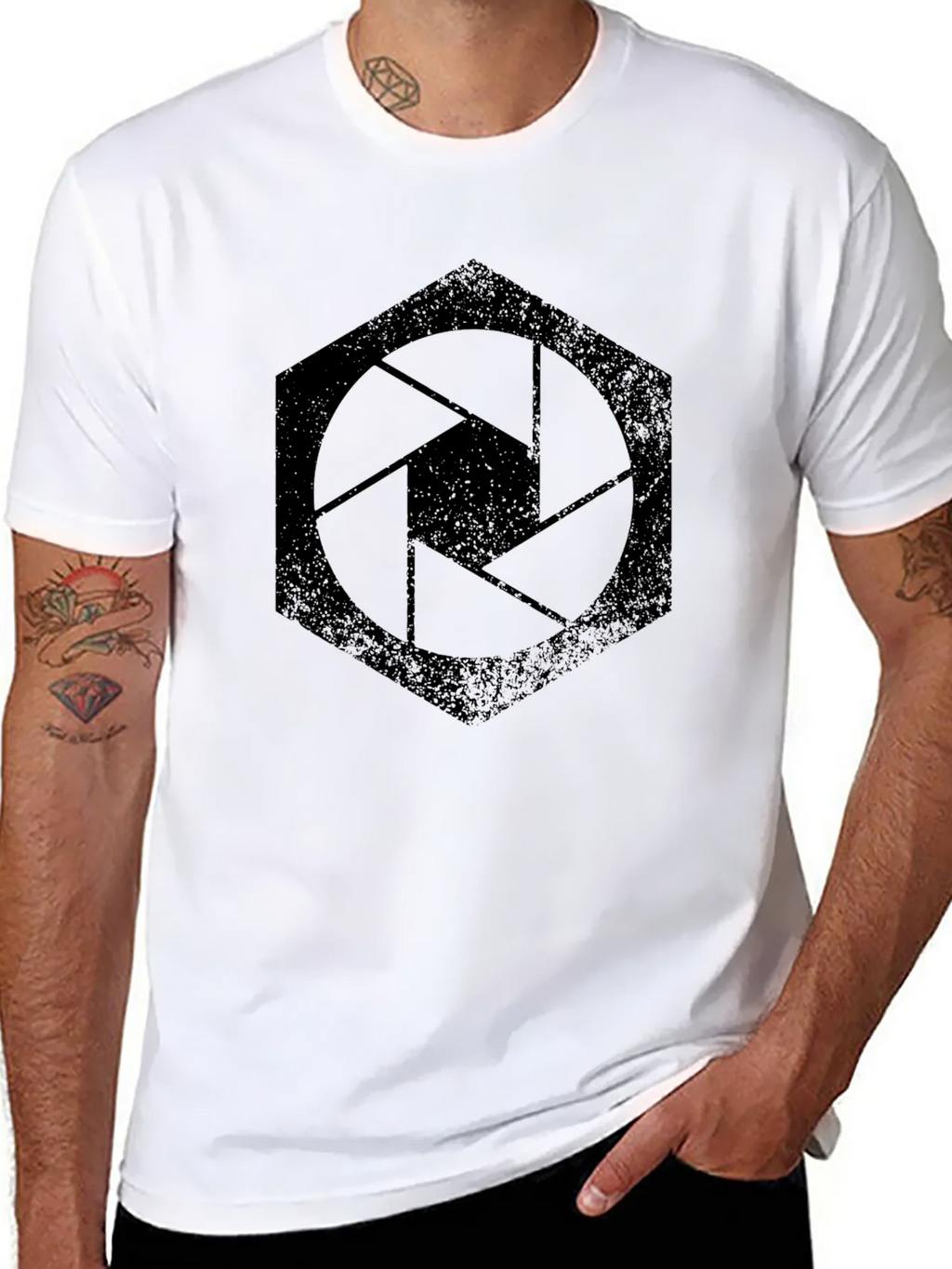 Hexagon Camera Aperture Graphic Tee - Black Cotton Shirt product image 7