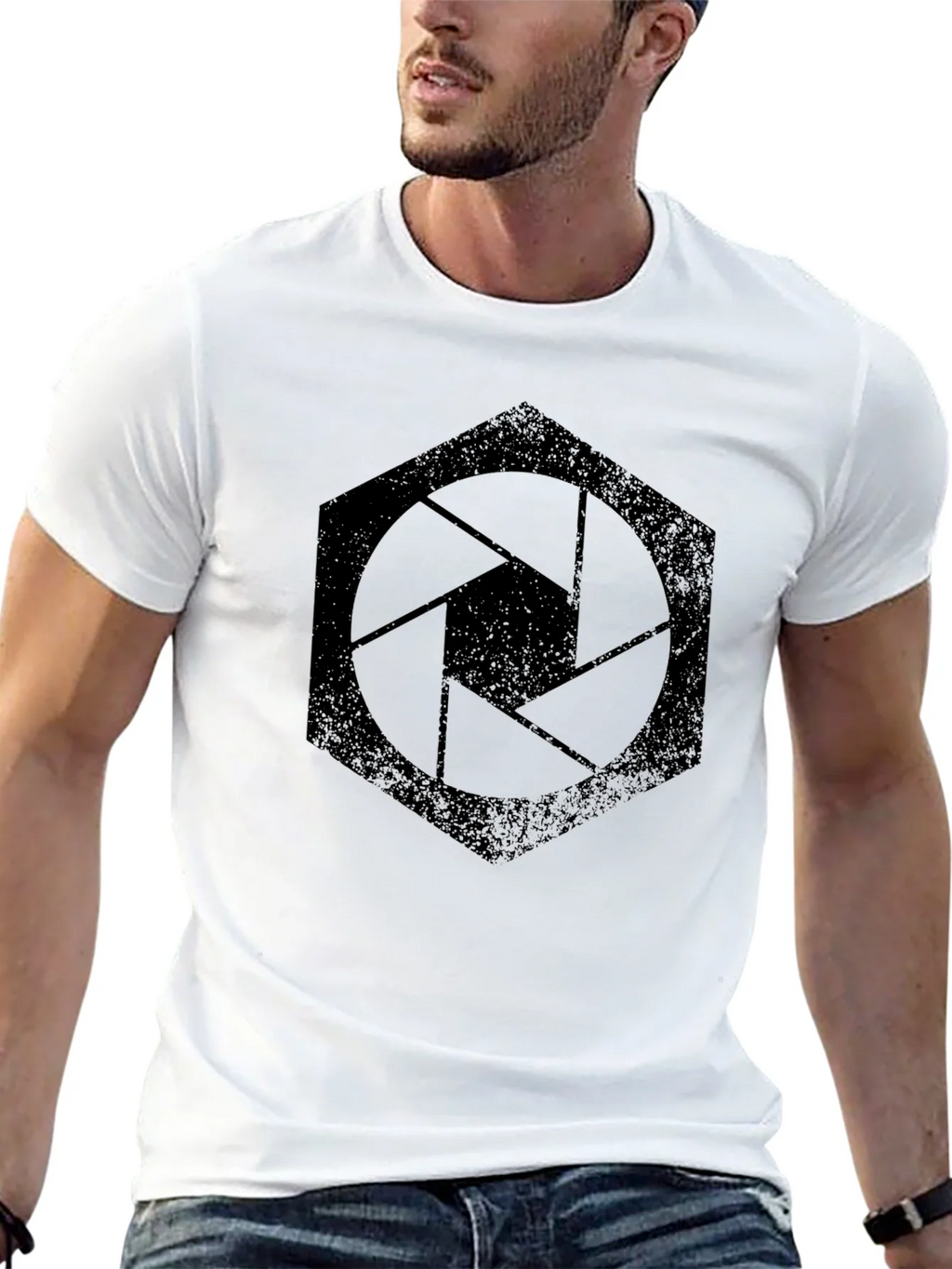 Hexagon Camera Aperture Graphic Tee - Black Cotton Shirt product image 12
