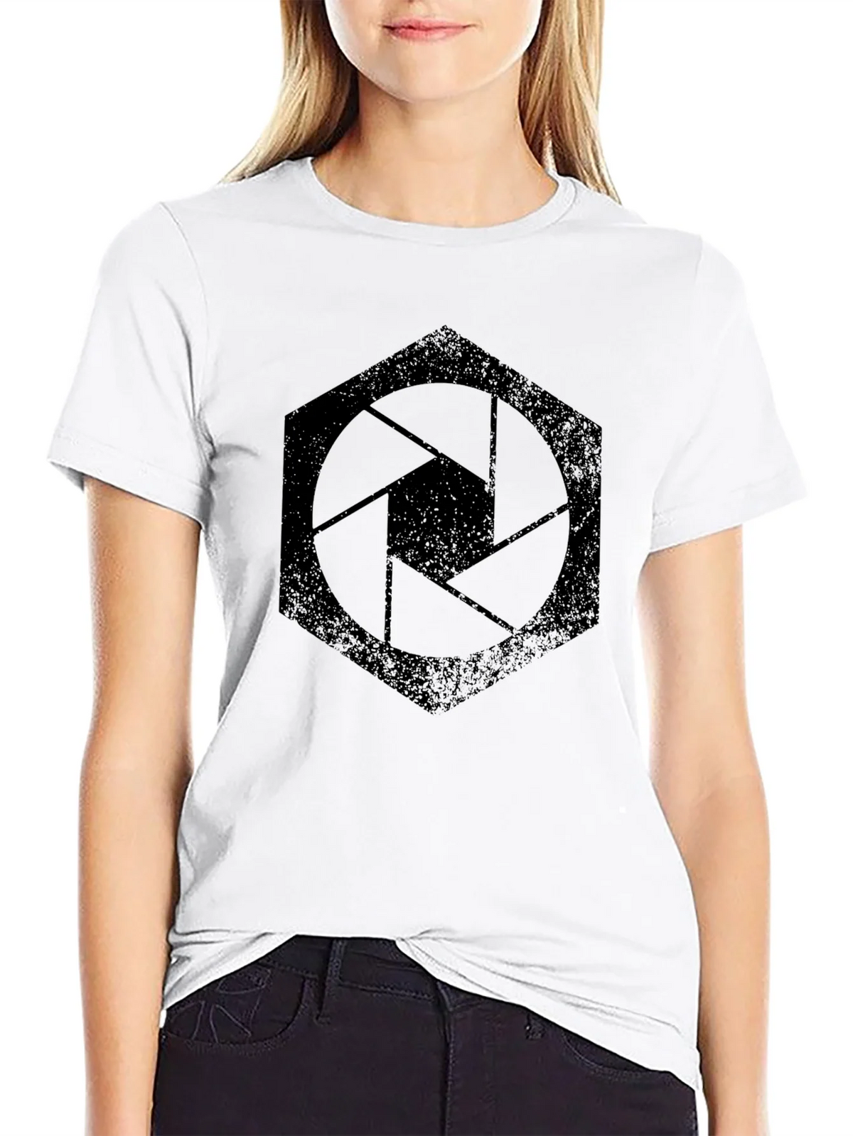Hexagon Camera Aperture Graphic Tee - Black Cotton Shirt product image 8