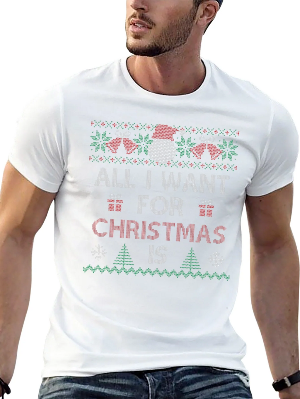 Festive All I Want Christmas Knit Style T-Shirt