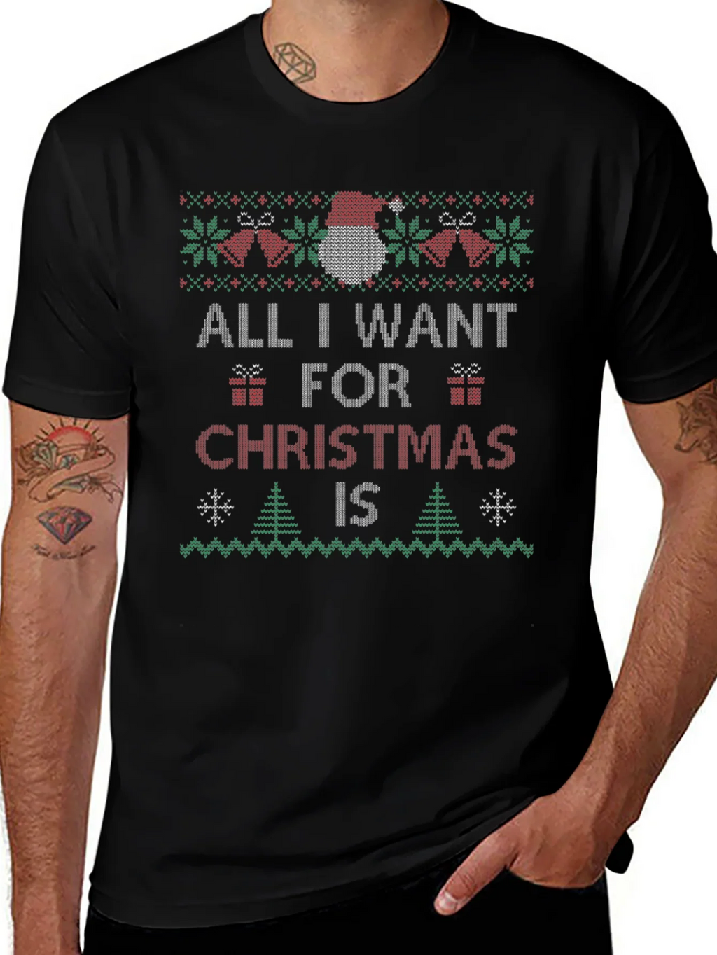 Festive All I Want Christmas Knit Style T-Shirt