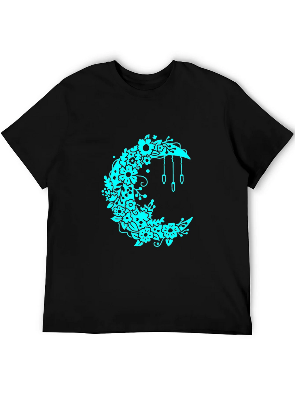 Floral Crescent Moon Black T-Shirt product image 1