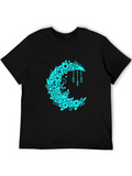 Floral Crescent Moon Black T-Shirt product image 1
