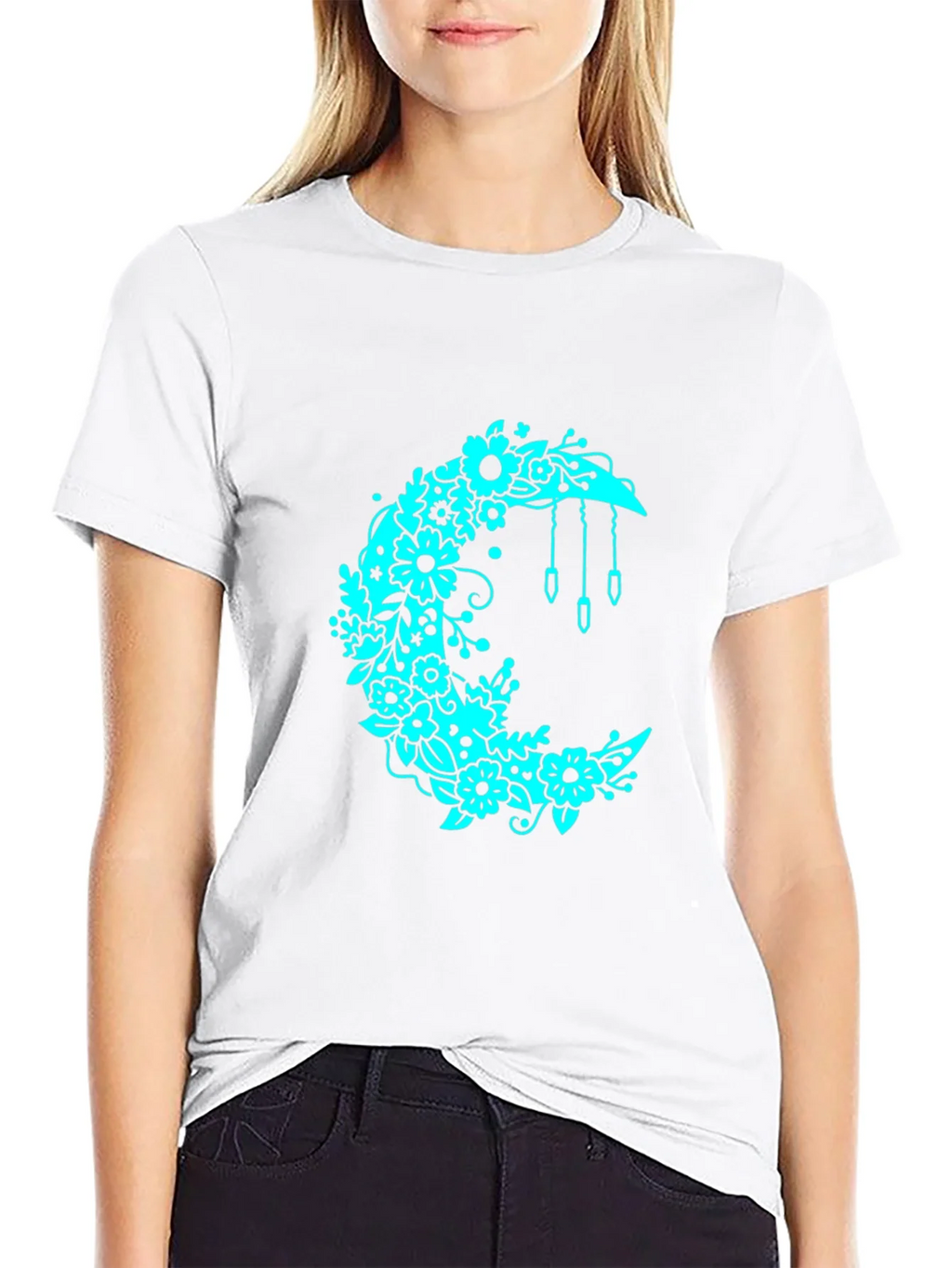 Floral Crescent Moon Black T-Shirt product image 3