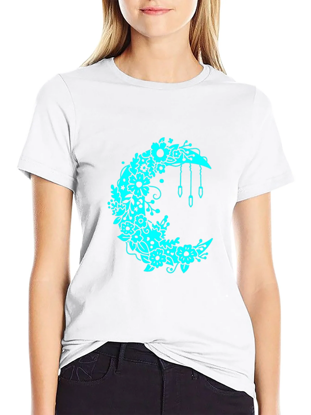 Floral Crescent Moon Black T-Shirt product image 3