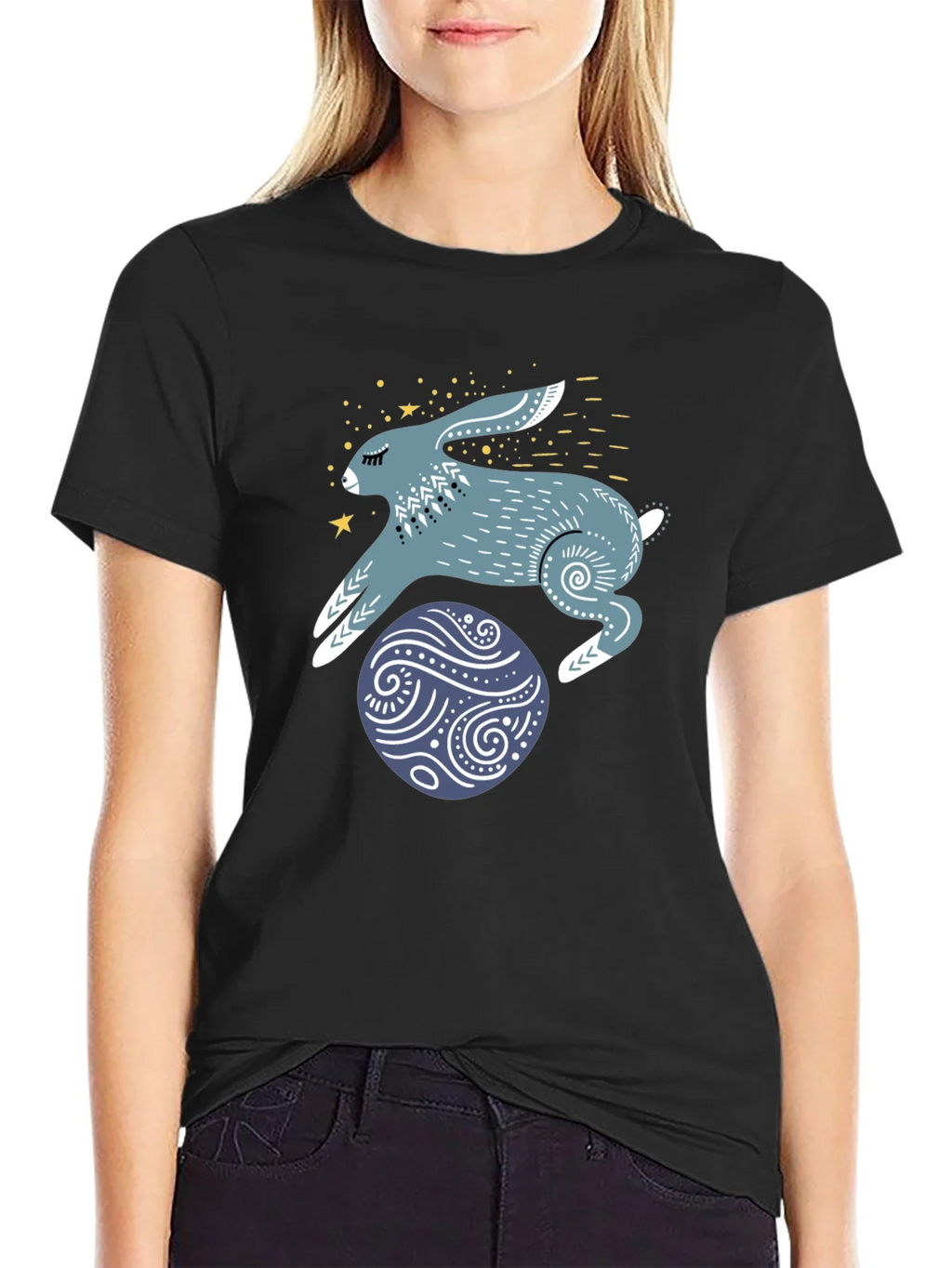 Rabbit & Egg Graphic Tee - Black Cotton T-Shirt product image 2