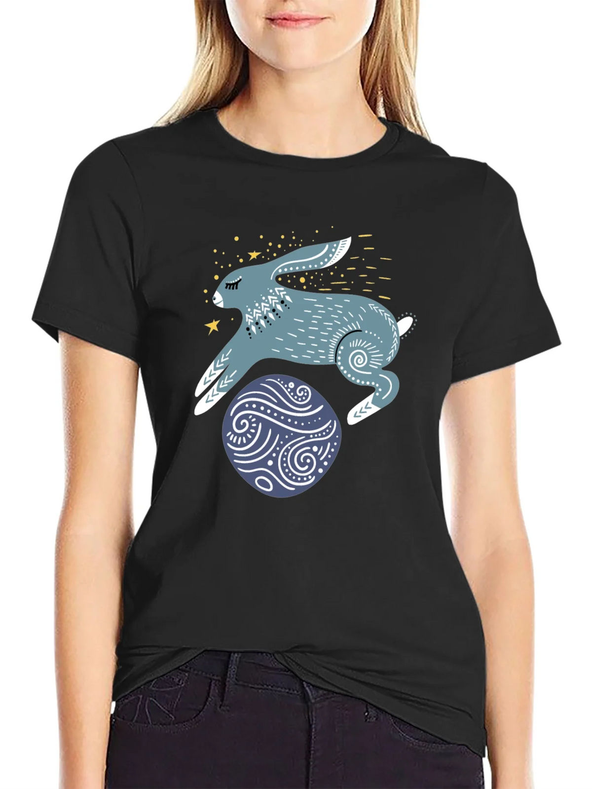 Rabbit & Egg Graphic Tee - Black Cotton T-Shirt product image 2