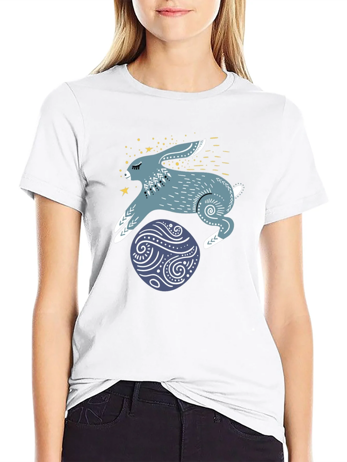 Rabbit & Egg Graphic Tee - Black Cotton T-Shirt product image 8