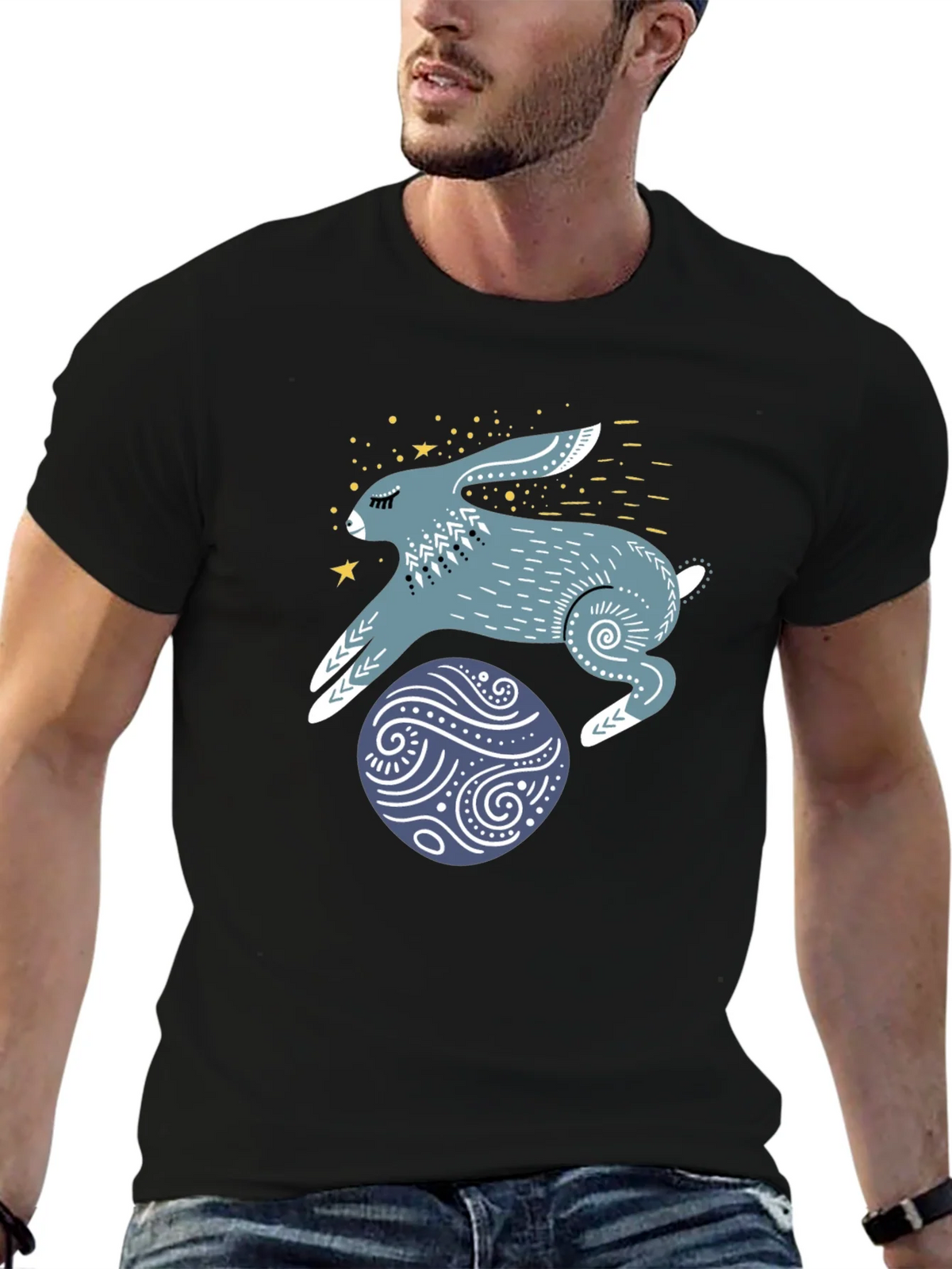 Rabbit & Egg Graphic Tee - Black Cotton T-Shirt product image 6