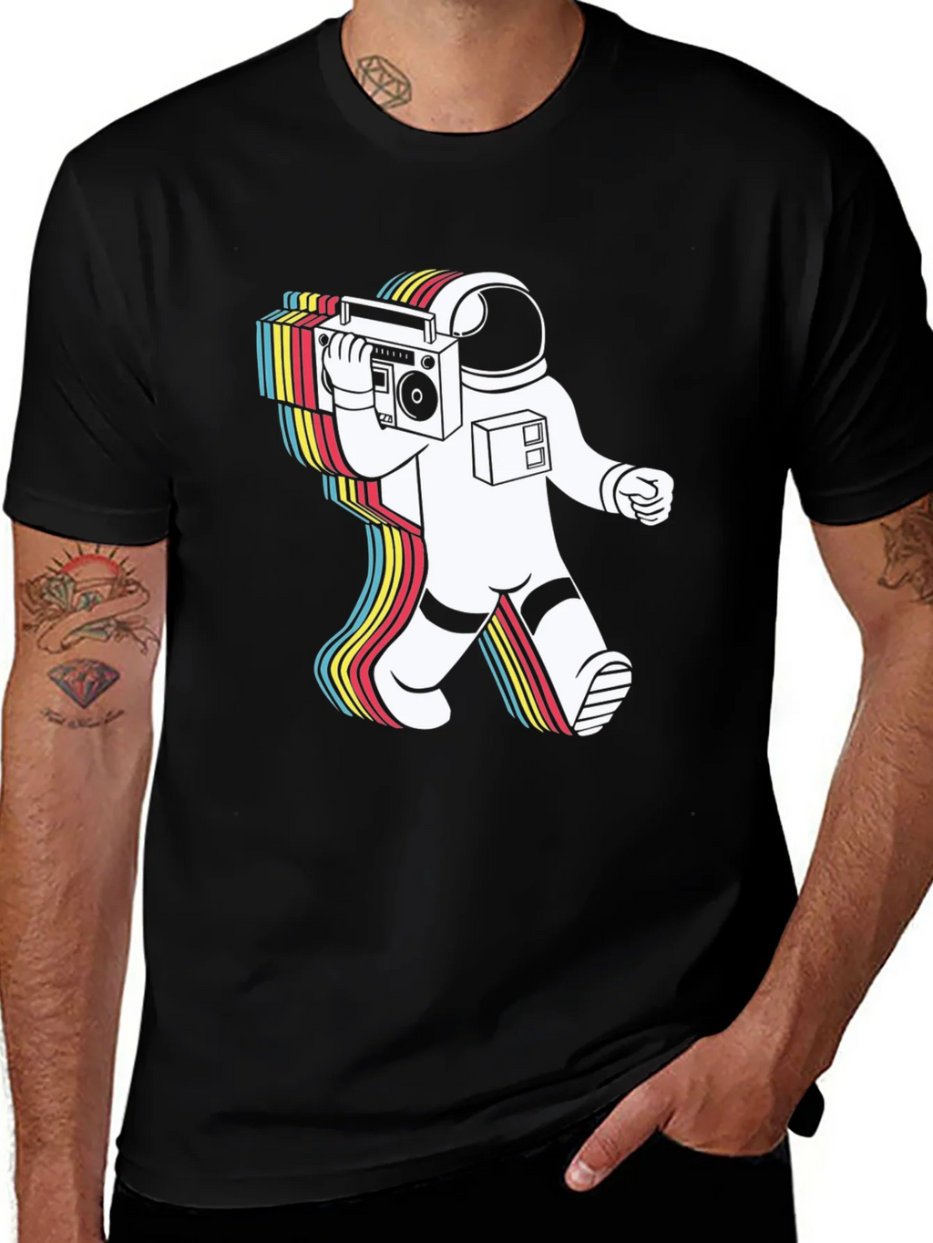 Retro Astronaut Boombox Graphic Tee - Black product image 1